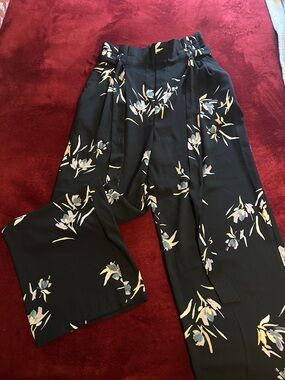 A New Day Black Floral Wide-Leg Paperbag Waist Pants